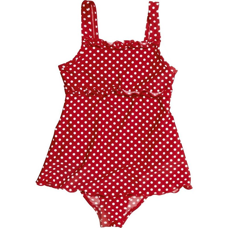 德國PlayShoes 抗UV防曬兒童連身泳裝-復古波點裙 - 嬰兒/兒童泳衣 - 尼龍 紅色