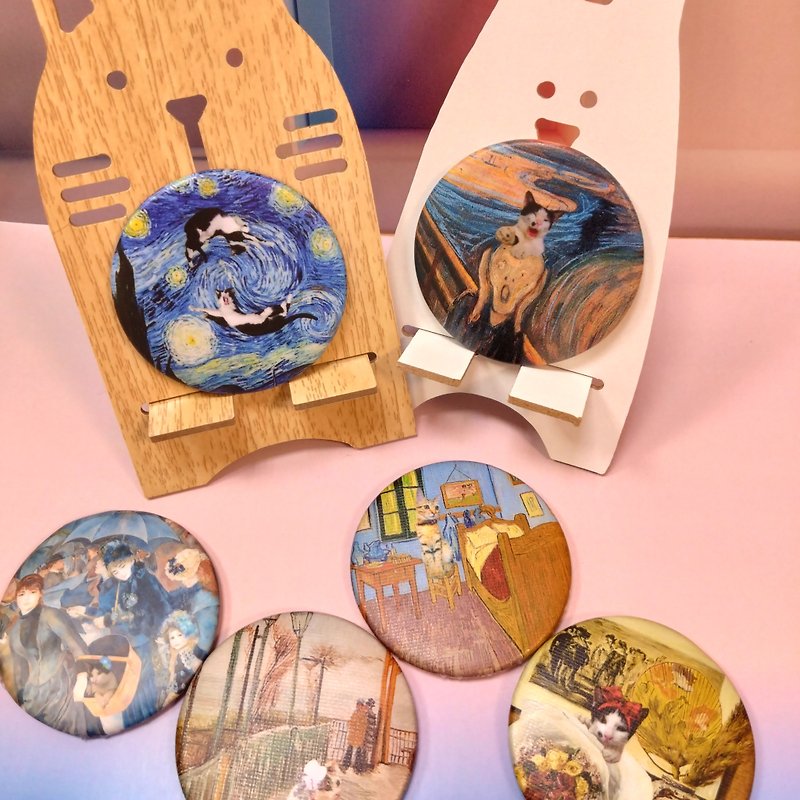[When the cat walks into the painting] Famous painting x cat-badge magnet/bottle opener/pin - แม็กเน็ต - โลหะ 
