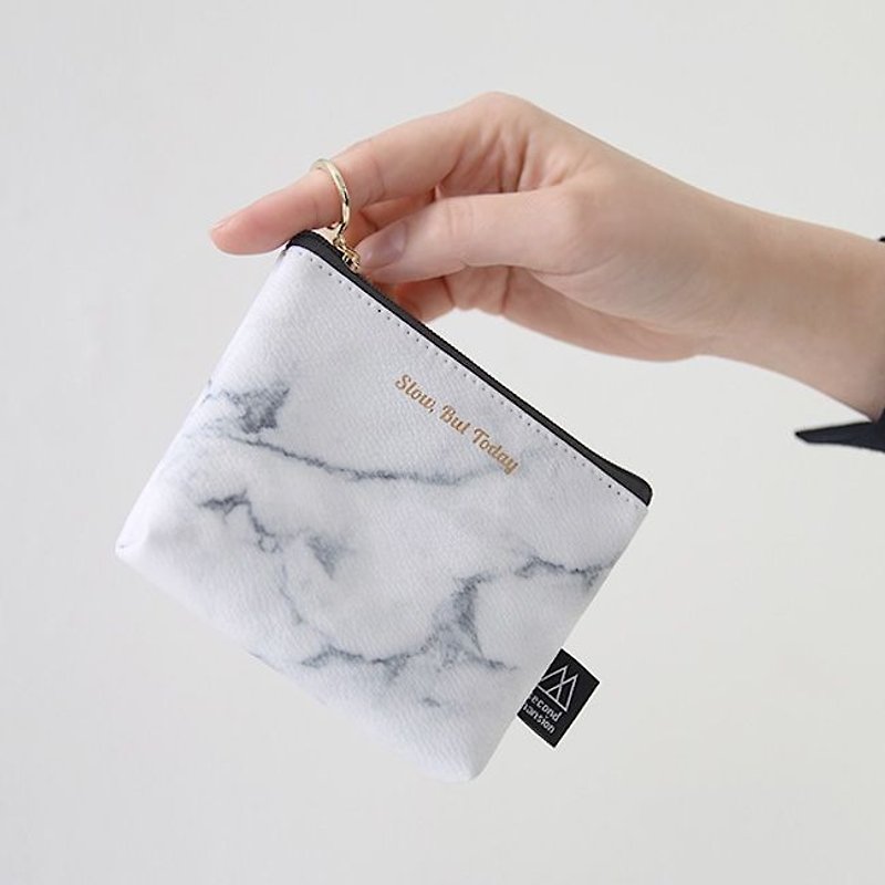 Second Mansion Natural Element Golden Circle Leather Coin Purse - 03 White Marble, PLD60023 - กระเป๋าใส่เหรียญ - หนังแท้ สีเงิน