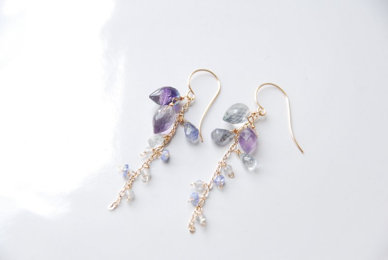 フローライトとカラーストーンのピアス　１４kgf - 耳環/耳夾/耳骨夾 - 半寶石 藍色