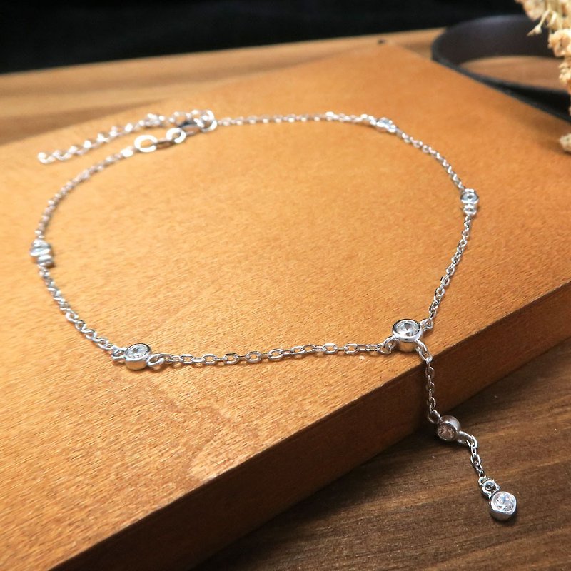 Satellite Star Track Small Diamond Anklet Sterling Silver Anklet (White K Gold Style) - กำไลข้อเท้า - เงินแท้ สีเงิน