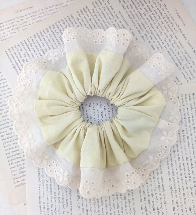 Pure cotton lace green lace hair tie - เครื่องประดับผม - ผ้าฝ้าย/ผ้าลินิน 