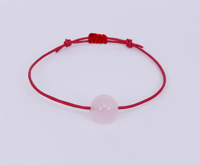 Rose Quartz October Birthstone Lucky Red Leather Bracelet