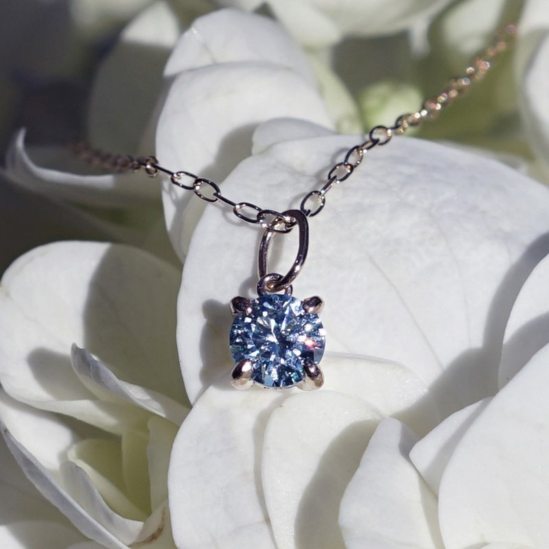 K10モアサナイト・ダイヤモンド類似石の4mmネックレス　ブルーグリーン - 項鍊 - 寶石 藍色