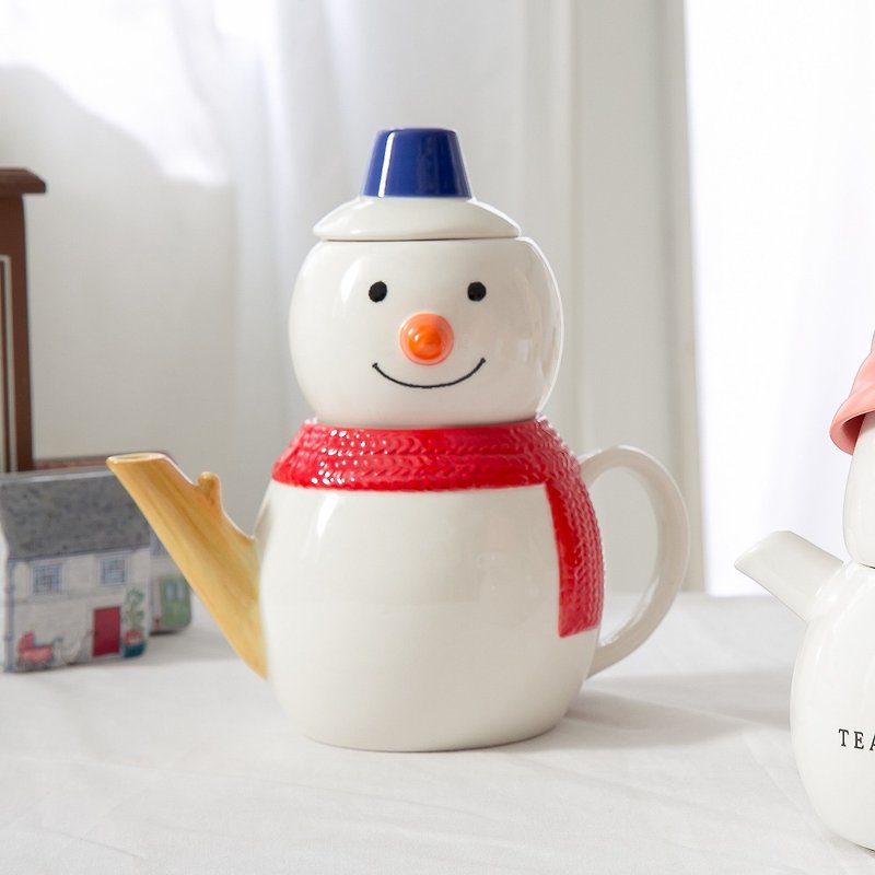 Japanese sunart cup pot set - scarf snowman - Teapots & Teacups - Pottery White