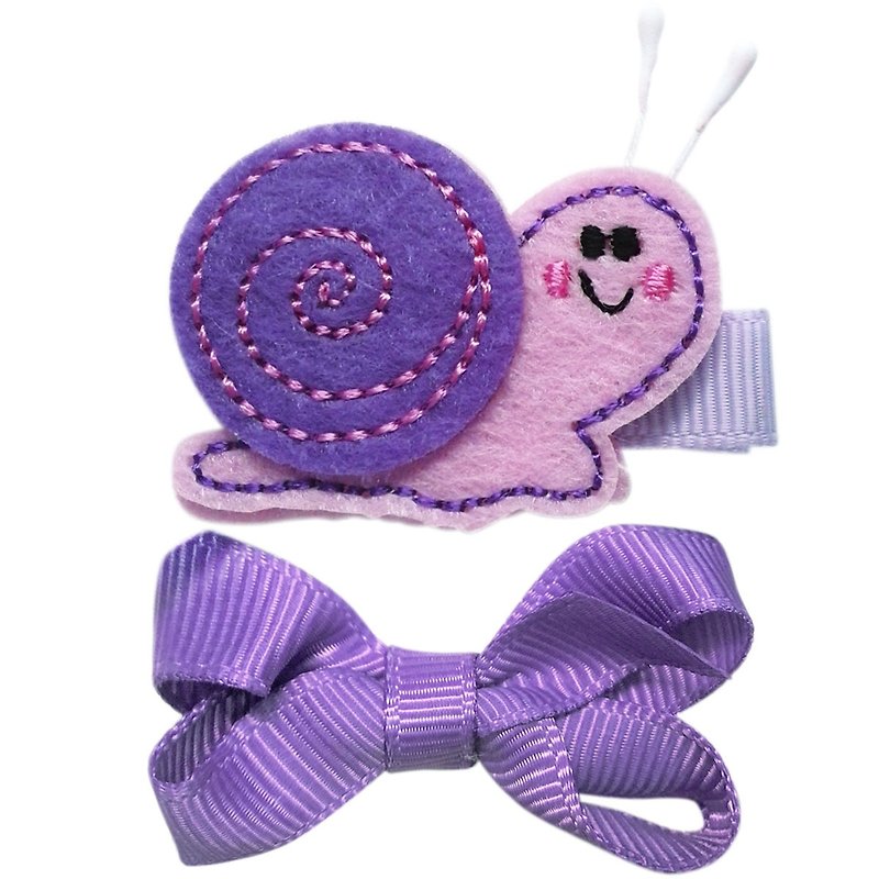 紫色蝸牛與小蝴蝶結髮夾兩入組 全包布手工髮飾Snail - 髮夾/髮飾 - 聚酯纖維 紫色