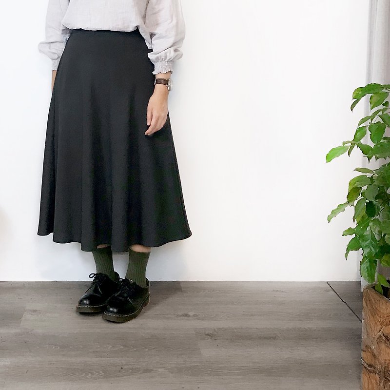 【Circle Skirt 01】65 colors - กระโปรง - ผ้าฝ้าย/ผ้าลินิน สีดำ