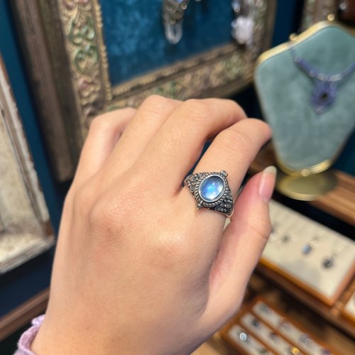 Xiyingyao 925シルバーアクアマリンリング Gawu ボックスライブマウス