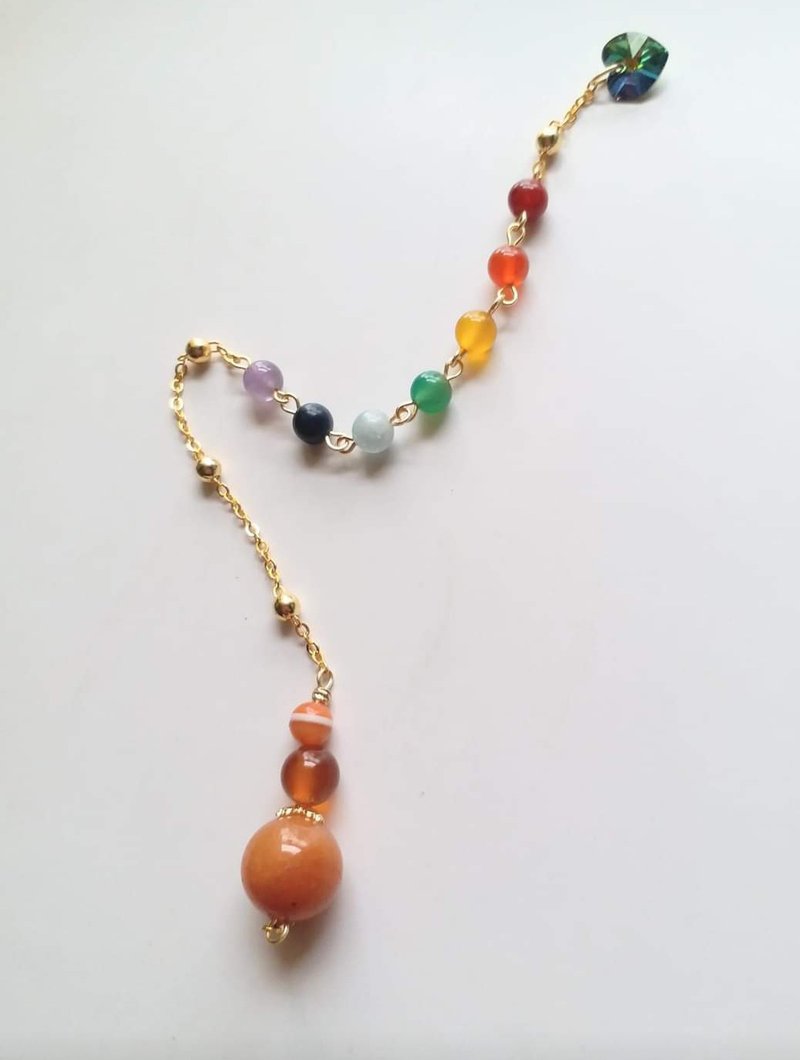 Pendulum - spiritual therapy seven-color chakra energy crystal natural stone healing jewelry pendant - พวงกุญแจ - คริสตัล หลากหลายสี