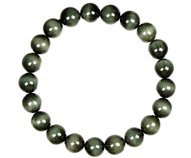 ★キャッツアイグリーントルマリン 8.8ミリ珠 ブレスレット(SA+) Zhengjia Jewelry]グリーントルマリントップ スムースキャッツ