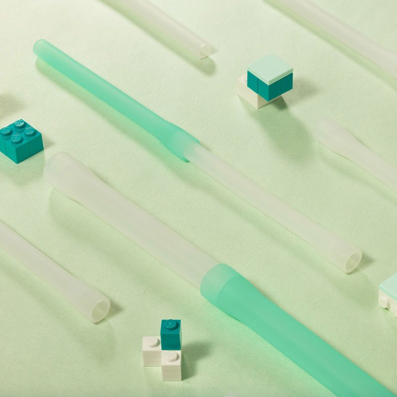 YCCT building block Silicone straw - mint green - versatile drink cups of various heights - หลอดดูดน้ำ - ซิลิคอน สีเทา