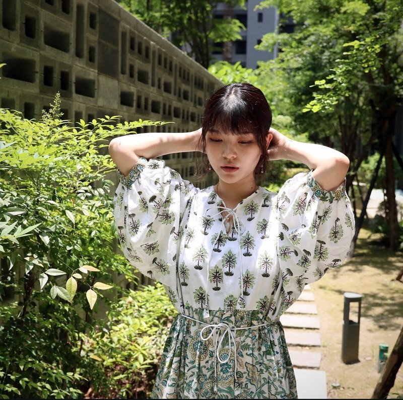 印度丨Block Print洋裝 -小樹之森 - 裙子/長裙 - 棉．麻 綠色