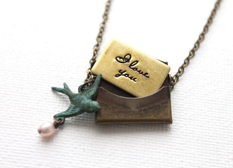 Who happens to come from afar love letter necklace - สร้อยคอ - โลหะ สีนำ้ตาล