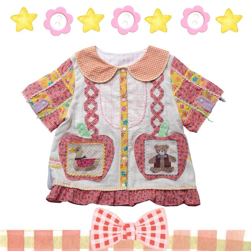 Candy Sandwich Pie Apple Pie Patchwork Vintage Shirt - เสื้อเชิ้ตผู้หญิง - ผ้าฝ้าย/ผ้าลินิน ขาว