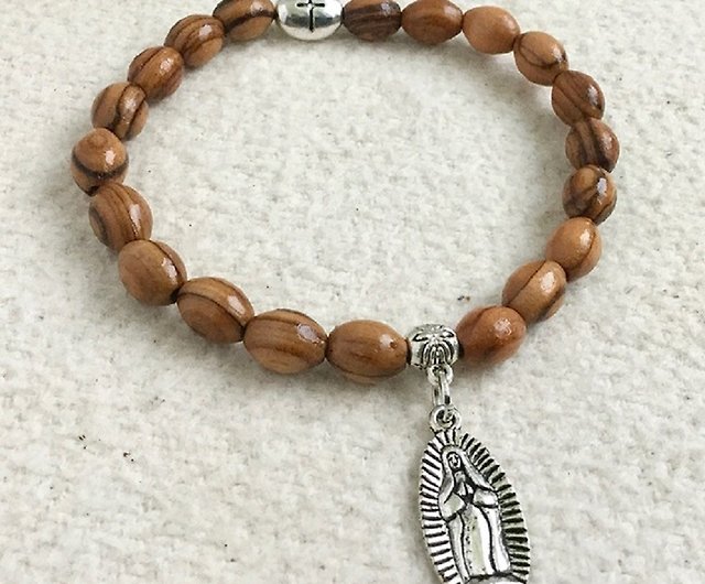 Miraculous Medal Bracelet Made With Authentic Olive Wood Beads