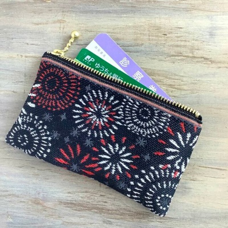 ミニポーチ【花火】畳縁製　小銭入れ　カードケース　黒　夏　お祭り - 化妝包/收納袋 - 其他材質 黑色