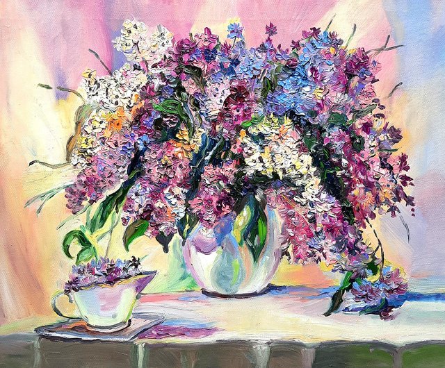 Flowers Still Life Oil Painting Original on Canvas, Impressionism, order Small Wall Art, Living Room Art