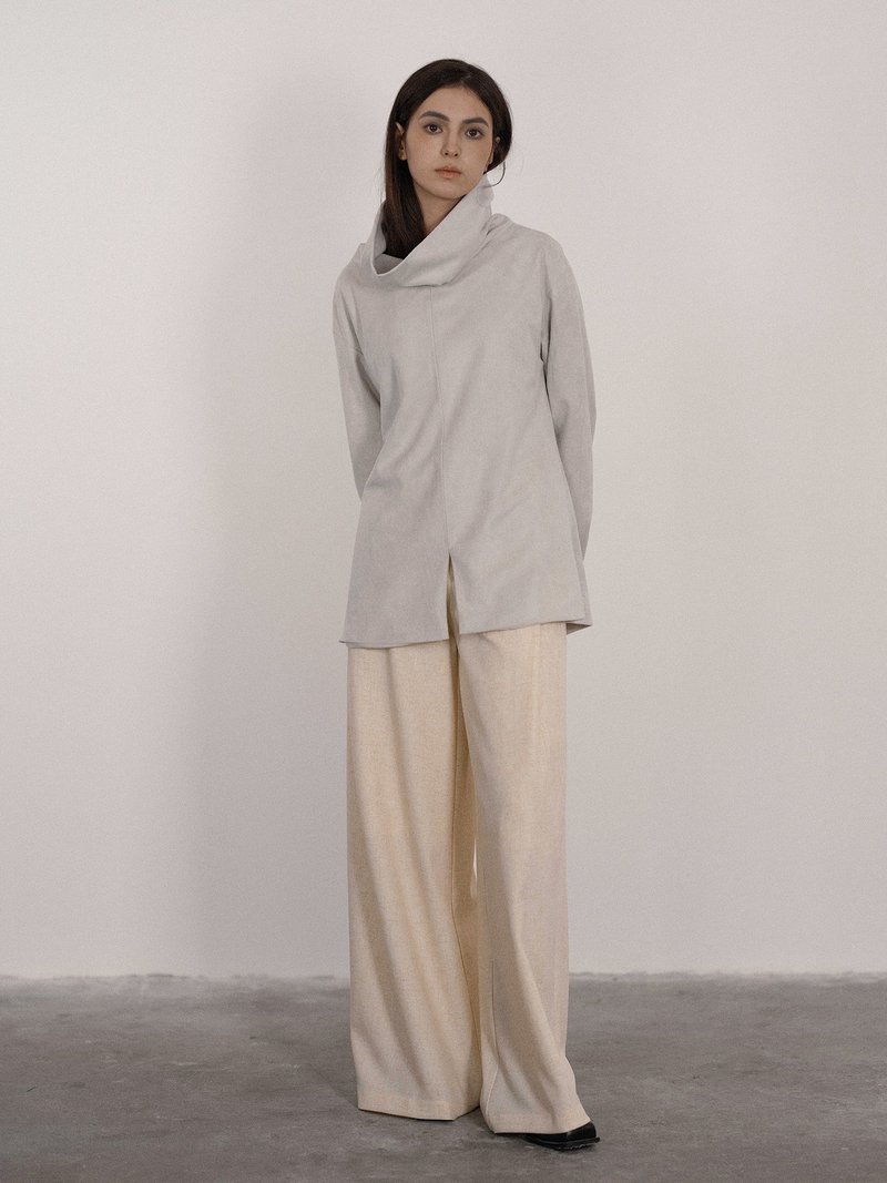 法式極簡 / 高領寬鬆加厚長袖上衣 / 麂皮絨 - 女上衣/長袖上衣 - 其他材質 灰色