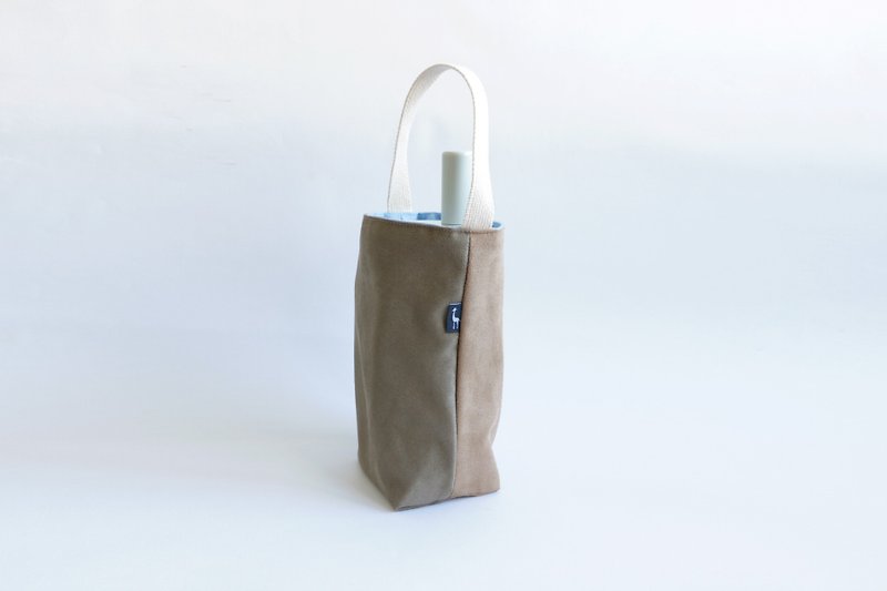 Suede double-sided environmental protection cup holder beverage bag-gray green / Khaki without cups - ถุงใส่กระติกนำ้ - ผ้าฝ้าย/ผ้าลินิน สีกากี