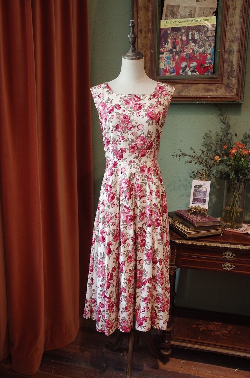 vintage dress obscure print dress - ชุดเดรส - ผ้าฝ้าย/ผ้าลินิน 