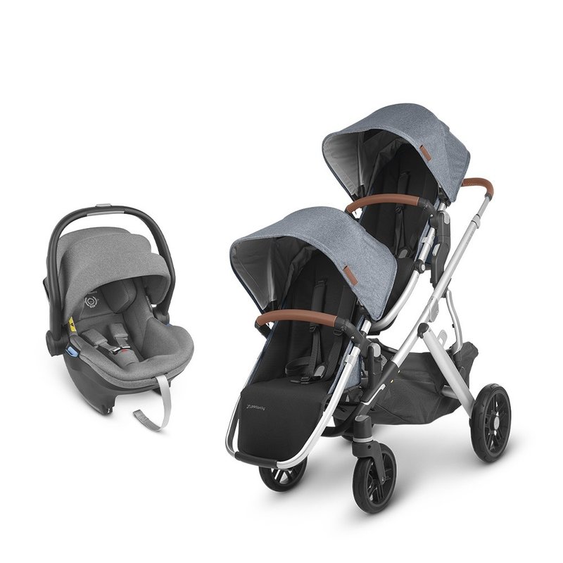 台灣宅配【UPPAbaby】【雙寶推車提籃】VISTA V2藍灰+黑灰提籃*1 - 嬰兒車/嬰兒推車 - 其他材質 藍色