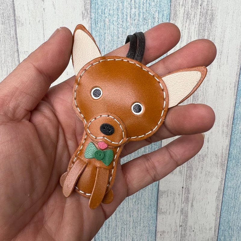 Healing small things brown chihuahua hand-stitched leather charm small size - Charms - Genuine Leather Brown