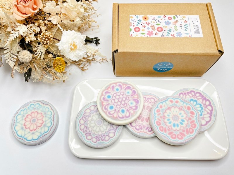 [24h shipping] 5-piece flower tile gift box | Olive grape seed soap New Year gift box - สบู่ - วัสดุอีโค 