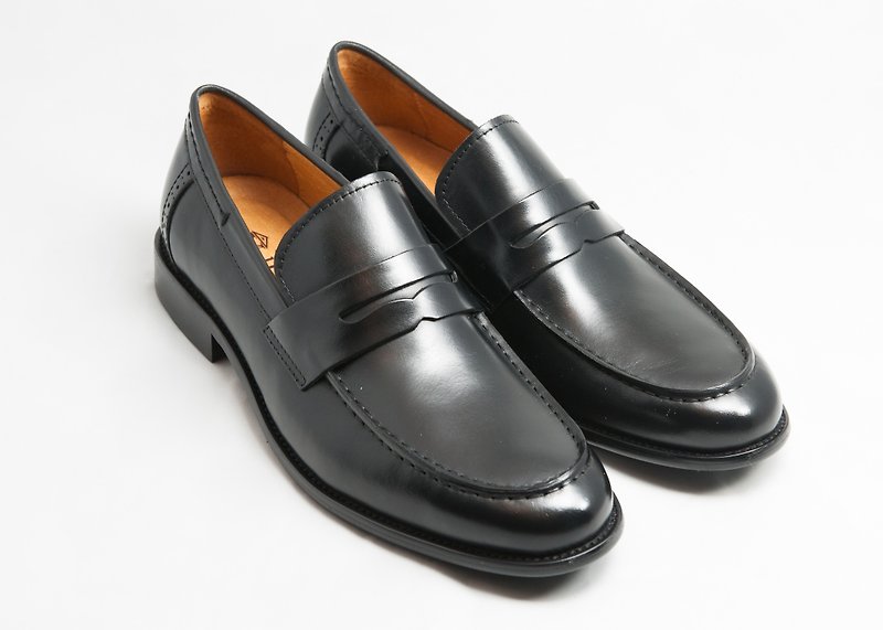 Hand-painted calfskin leather U-Tip wood with Lok Fu shoes leather shoes men's shoes - black -E1B20-99 - รองเท้าอ็อกฟอร์ดผู้ชาย - หนังแท้ สีดำ
