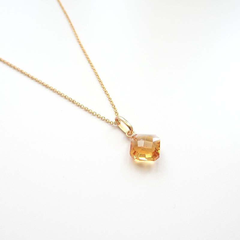 Natural Fine Citrine Faceted Rhombus 14K Solid Gold Pendant | 14KGF Chain - Necklaces - Semi-Precious Stones Yellow