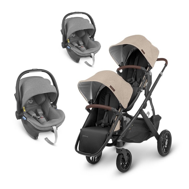 台灣宅配【UPPAbaby】【雙寶推車提籃】VISTA V2奶茶+黑灰提籃*2 - 嬰兒車/嬰兒推車 - 其他材質 卡其色