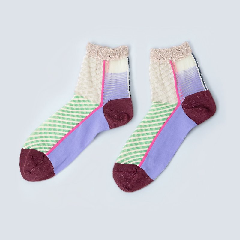 [26-28cm] Zebra / Purple - ถุงเท้า - ไนลอน สีม่วง