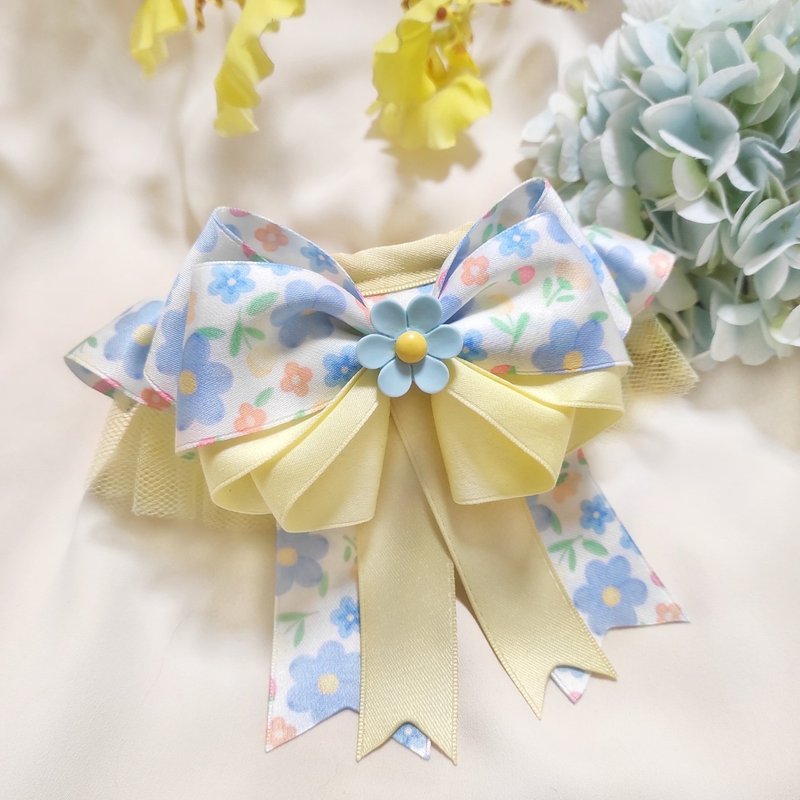 Morning dew. Lace collar - blue and yellow丨cat, rabbit and dog pet scarf collar collar - Collars & Leashes - Other Materials Yellow