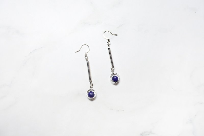 【海的脊骨】天然石垂掛耳環 - 耳環/耳夾 - 其他金屬 藍色