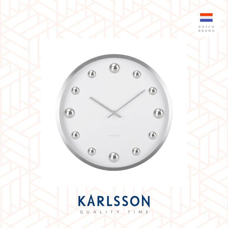 荷蘭Karlsson, Wall clock 35.5cm Shiny Dots white w. silver - 時鐘/鬧鐘 - 其他金屬 白色