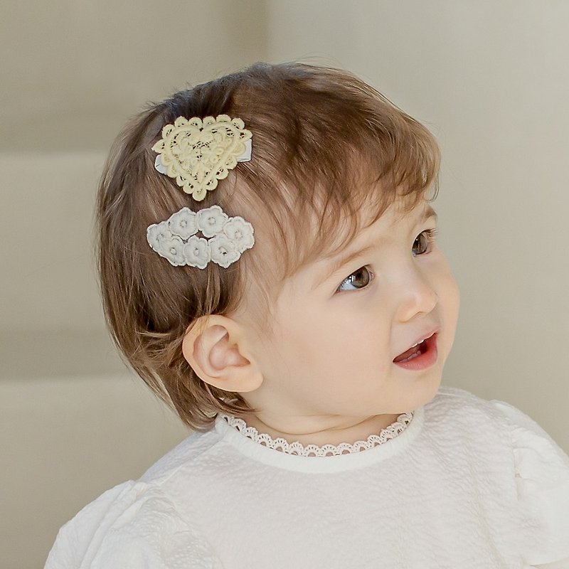 Happy Prince Korean Made Love mone Lace Braided Baby Girl Hair Clips Set of 2 - Baby Accessories - Cotton & Hemp Yellow