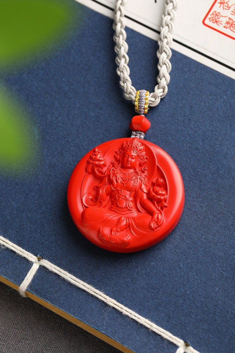 Natural cinnabar fine red sand green tara pendant cinnabar content up to 95% or more - ที่ห้อยกุญแจ - เครื่องเพชรพลอย 