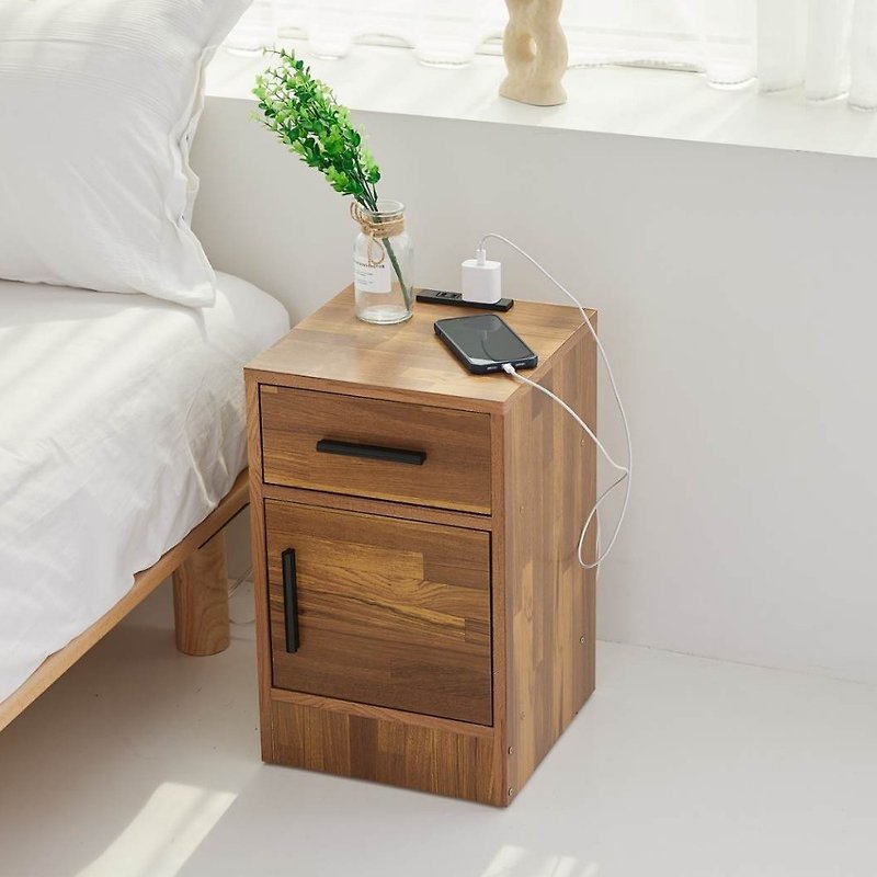 Japanese Matton bedside cabinet with socket, two-color optional bedside table storage cabinet, drawer cabinet, cabinet bed cabinet - เฟอร์นิเจอร์อื่น ๆ - ไม้ 