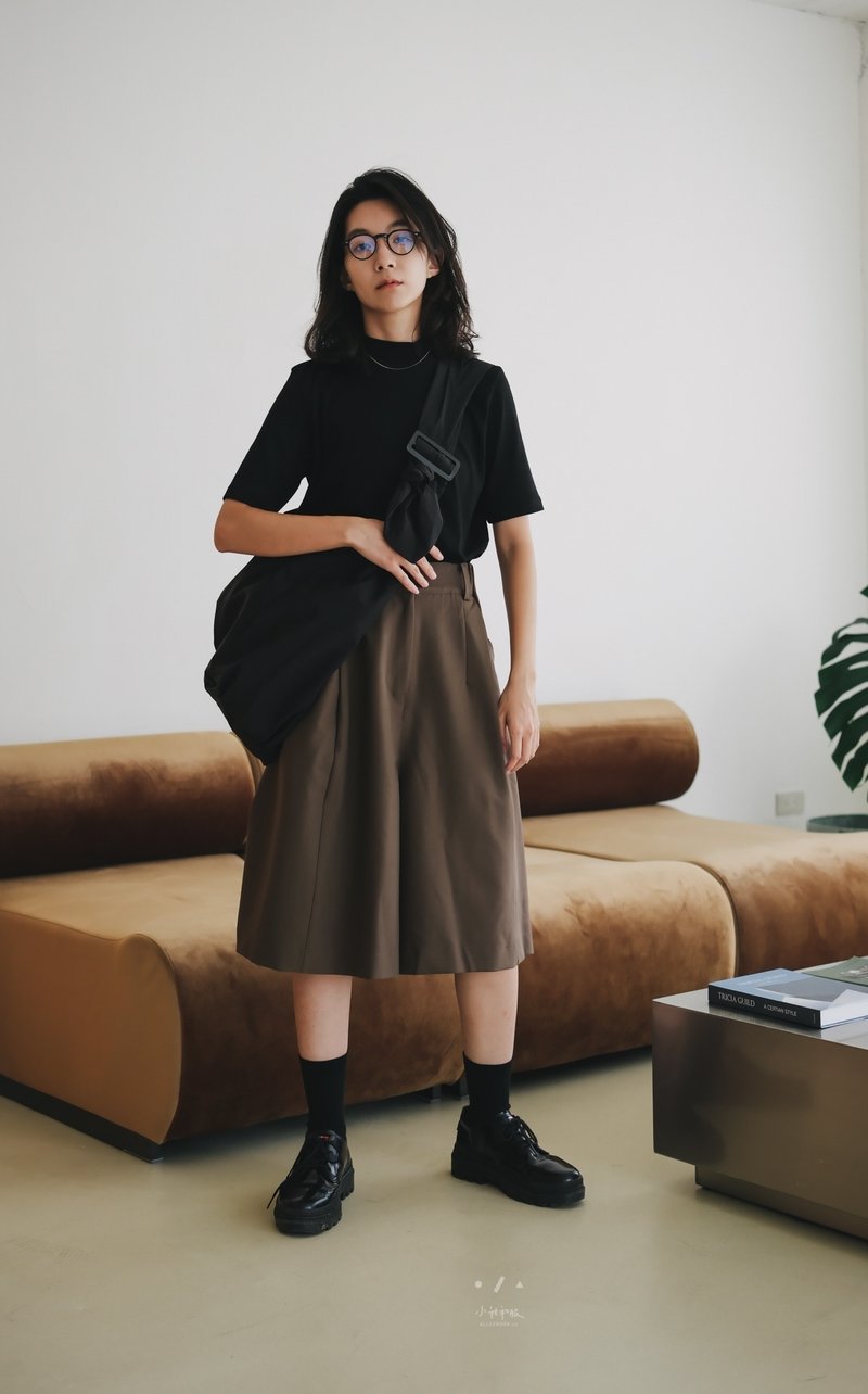 Impressionist three-point diagonal pocket wide trousers-Impression Cafe - Women's Shorts - Other Man-Made Fibers Brown