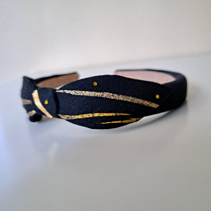 燙金毛呢蝴蝶結髮箍-Vianne - 髮箍/髮帶 - 羊毛 黑色