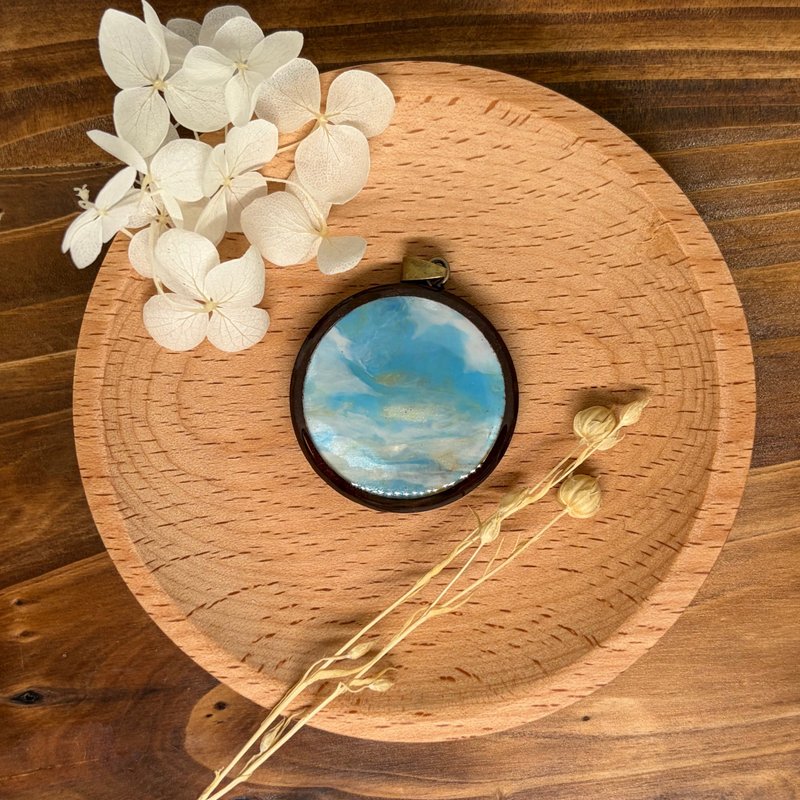 Reimagined Bottle Cap Necklace Pendant - Blue White Gold Swirl NP015 - Necklaces - Eco-Friendly Materials 