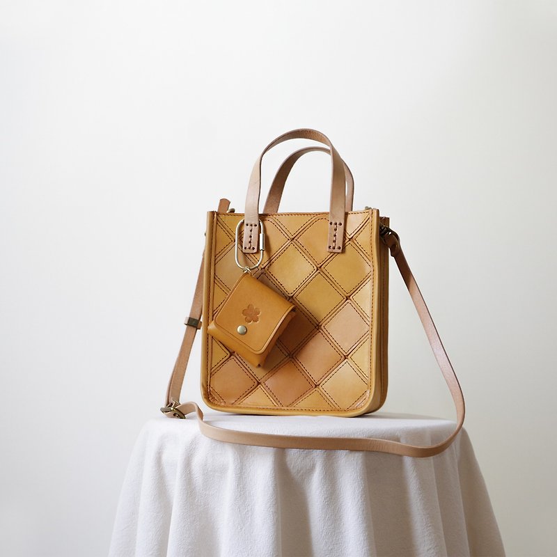 Hand-sewn tanned leather cowhide shoulder bag 2way crossbody bag camel - Messenger Bags & Sling Bags - Genuine Leather Orange