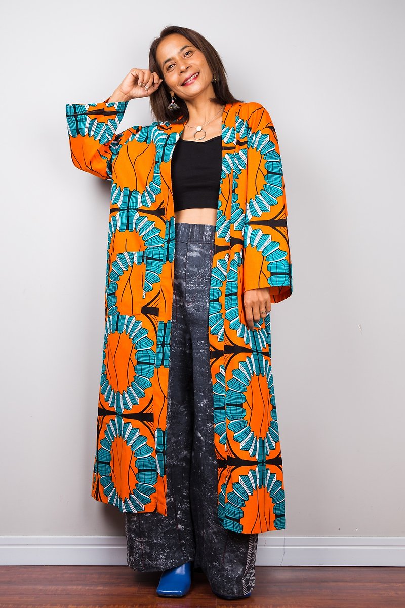 One of a kind, Ankara Long cardigan, african print with long sleeve and pockets - Women's Casual & Functional Jackets - Cotton & Hemp Multicolor