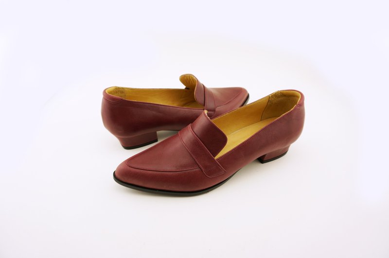 Pointed toe thick heel loafers ladies shoes - รองเท้าหนังผู้หญิง - หนังแท้ หลากหลายสี