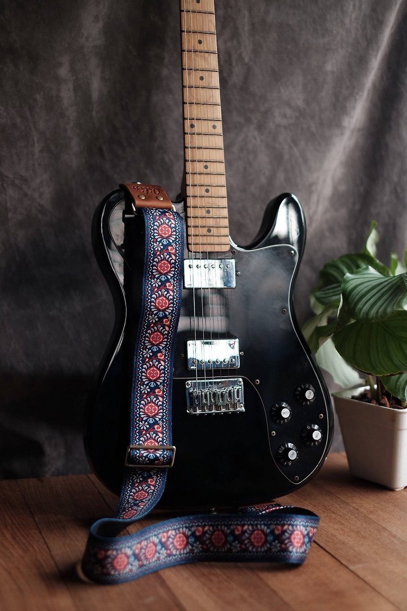 Navy Retro Guitar Strap - Guitars & Music Instruments - Genuine Leather Blue