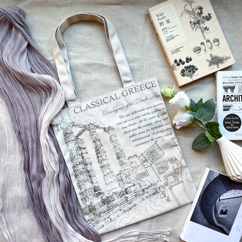 Ancient Greek Architecture - tote bag - กระเป๋าถือ - ไฟเบอร์อื่นๆ ขาว