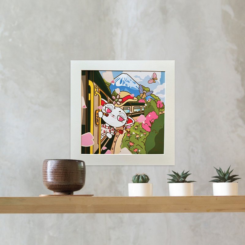 [Lucky Cat] Mittsu Kumi original work-cardboard frame, giclee painting - Posters - Paper White