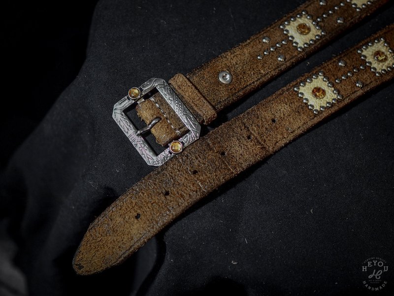 Western Special Leather Belt Western style studded leather belt - เข็มขัด - หนังแท้ สีนำ้ตาล