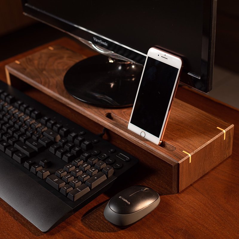 【樂思設計】 實木螢幕架 手機架 - 收納箱/收納用品 - 木頭 黑色