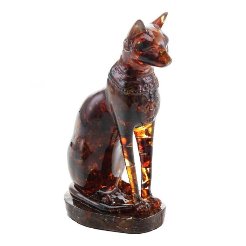 Amber sculpture Cat Bastet |Home Decor| Amber Souvenir Gift |Amber Cat Statuette - Items for Display - Gemstone Brown