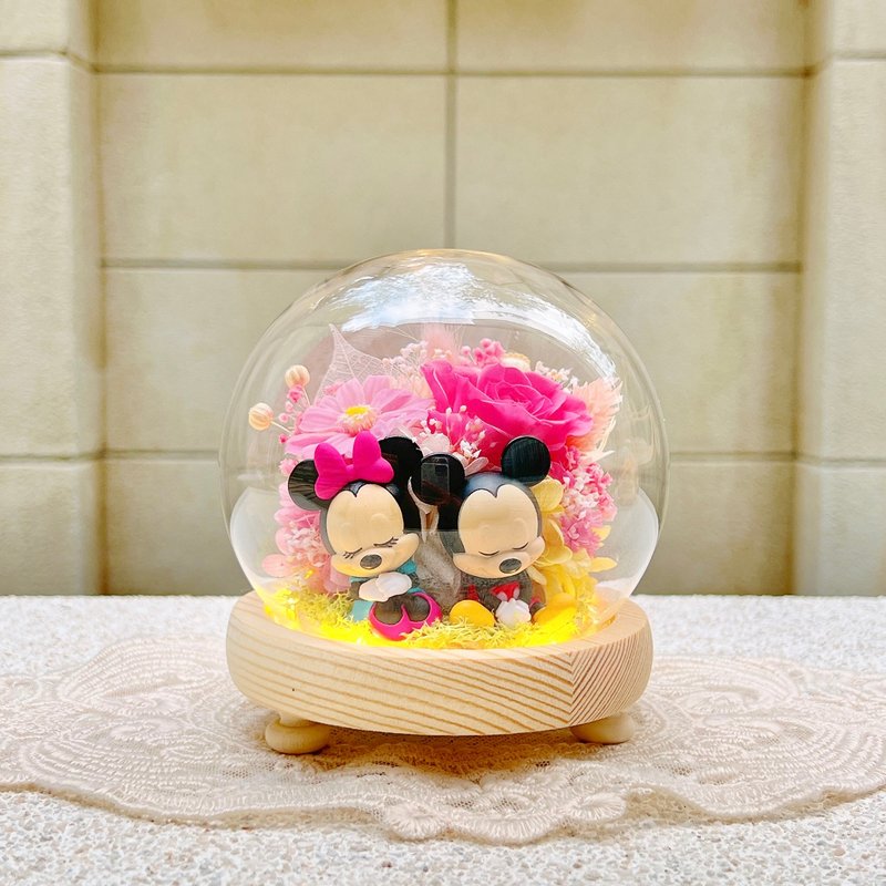 Mickey Minnie/Mickey/Minnie/preserved flowers/dried flowers/night light/glass cup cover - ช่อดอกไม้แห้ง - พืช/ดอกไม้ หลากหลายสี